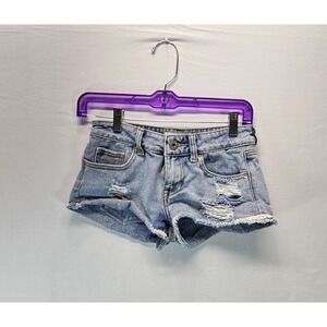 Bullhead Lace Trim Denim Shorts Low Rise Distressed Y2K Booty Festival Boho Sz 0